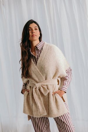 Dre boucle knit wrapped jacket Latte
